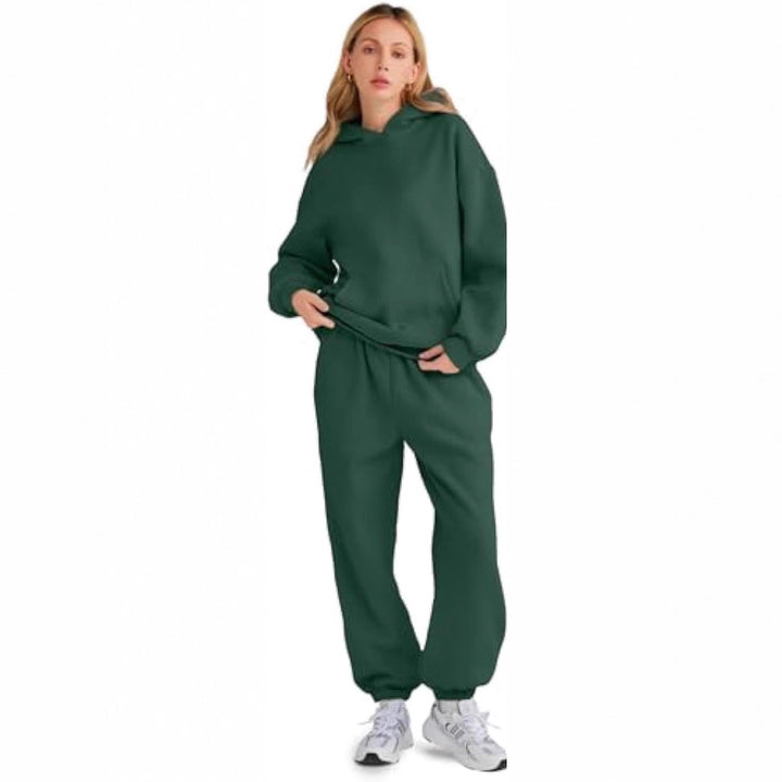 Damen Lässiges Hoodie-Jogging-Set aus French Terry mit Oversize-Kapuzenpullover und hochgeschnittener Jogginghose Drune