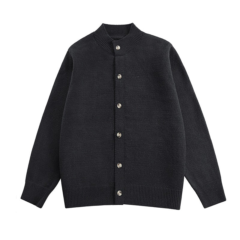Herren Grobstrick-Cardigan mit Stehkragen, durchgehender Knopfleiste & gerippten Abschlüssen Drune