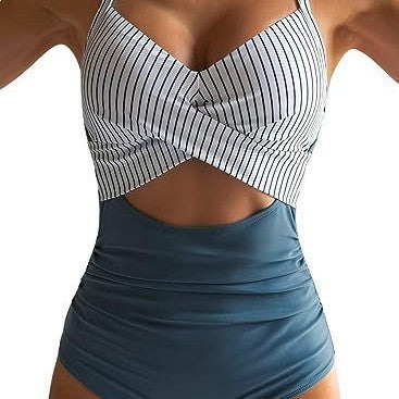 Damen Einteiliger Badeanzug mit elegantem Wickelschnitt Drune