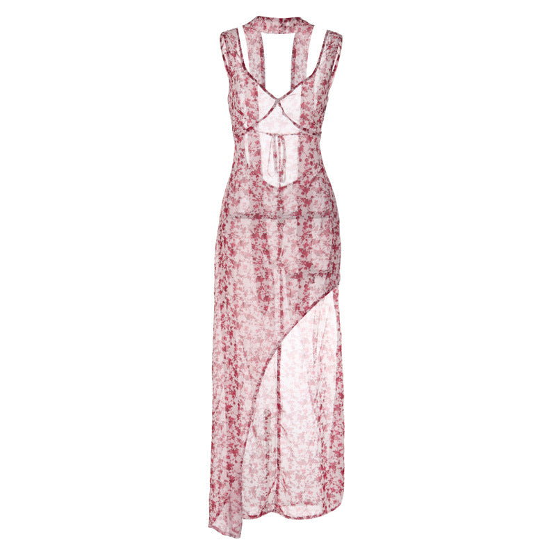 Damen Floral Maxi-Strandkleid mit attraktiven Schlitzdetails und Rückenband Drune