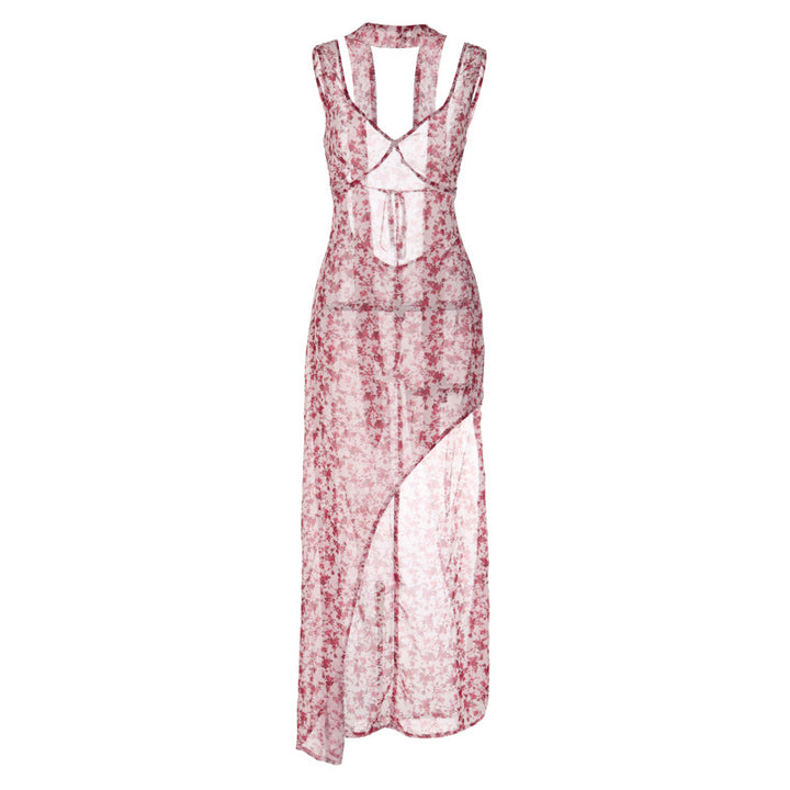Damen Floral Maxi-Strandkleid mit attraktiven Schlitzdetails und Rückenband Drune