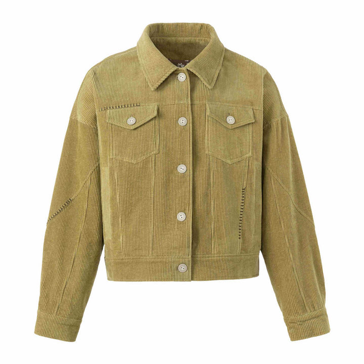 Damen Kurz geschnittene Cord‑Truckerjacke im Boxy‑Cut mit Pattentaschen Drune