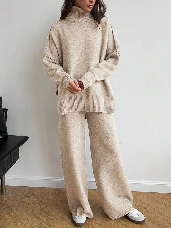 Damen kuscheliger Strickanzug mit hohem Kragen und weitem Schnitt Drune