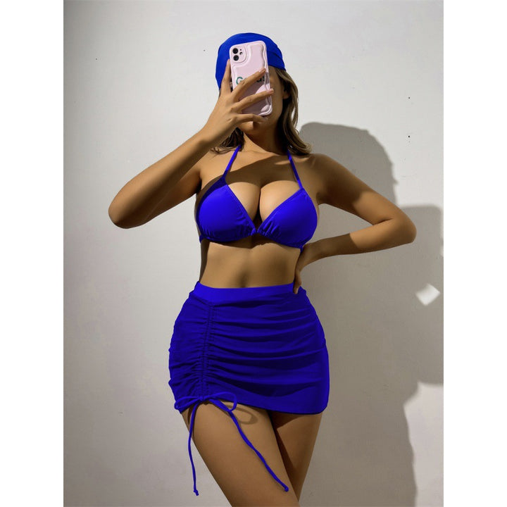 Damen Triangelbikini-Set mit transparentem Überrock und modischem Stirnband Drune