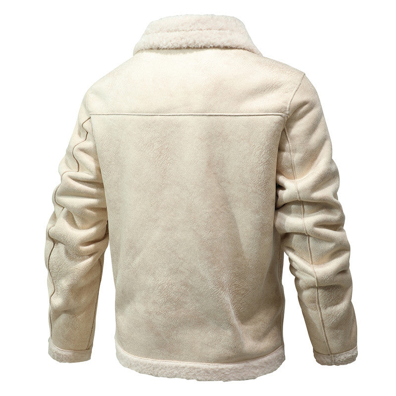 Herren Jacke im Aviator‑Stil mit Teddyfutter, Kunstvelours & Reißverschlusstasche Drune