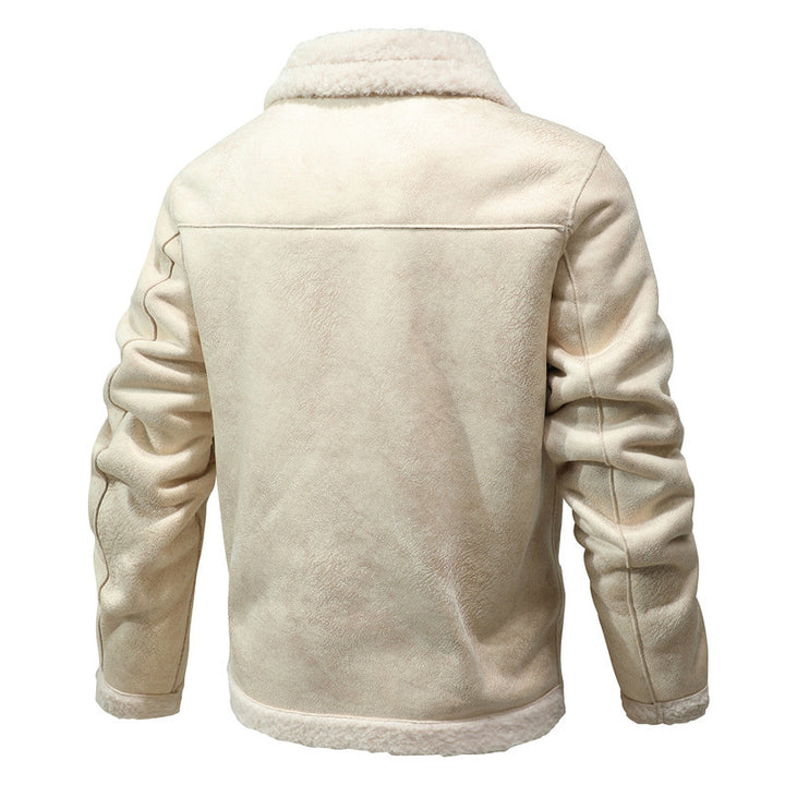 Herren Jacke im Aviator‑Stil mit Teddyfutter, Kunstvelours & Reißverschlusstasche Drune