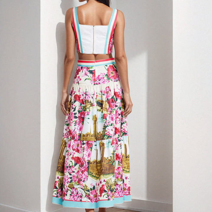 Damen Zweiteiliges Floral Set mit Spitze und Rüschendetails Drune