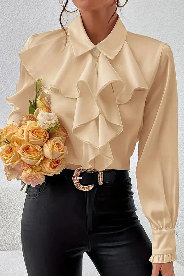 Damen Elegante Rüschenbluse mit Volants, Hemdkragen und Manschetten Drune