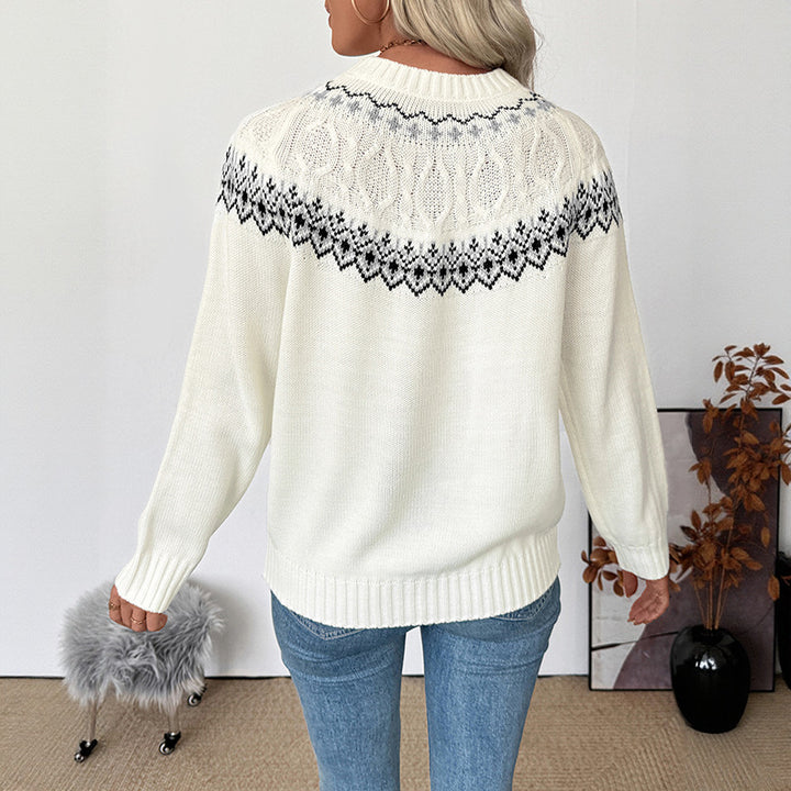 Damen Gemusterter Strickpullover mit Rundhalsausschnitt Drune