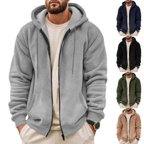 Herren Strukturiertes Kapuzen-Sweatshirt mit Vollzip, Seitentaschen und Rippbündchen Drune