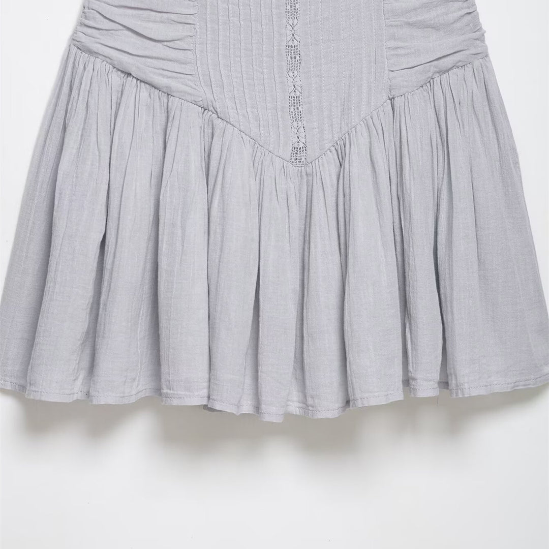 Damen luftiges Babydoll-Kleid mit Rüschendetails und elastischer Taillierung Drune