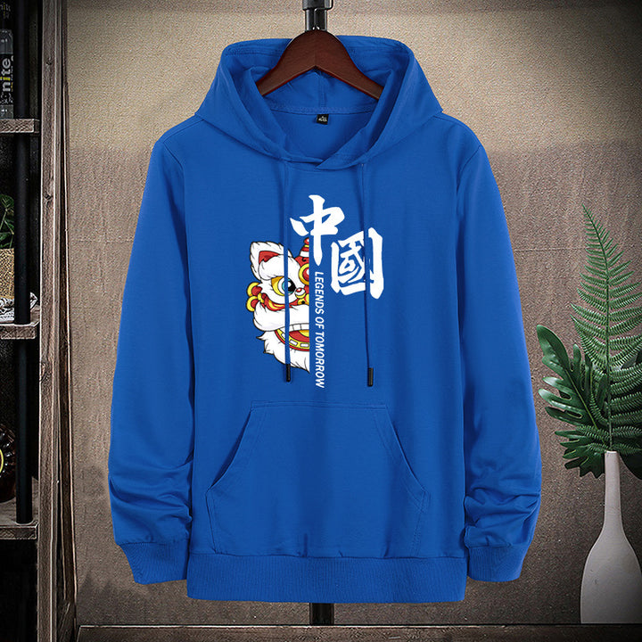 Unisex Kapuzenpullover mit asiatischem Löwenmotiv und Kängurutasche Drune
