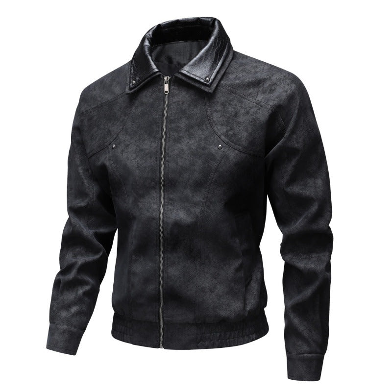 Herren Vintage-inspirierte Kunstleder-Blousonjacke mit kontrastkragen Drune