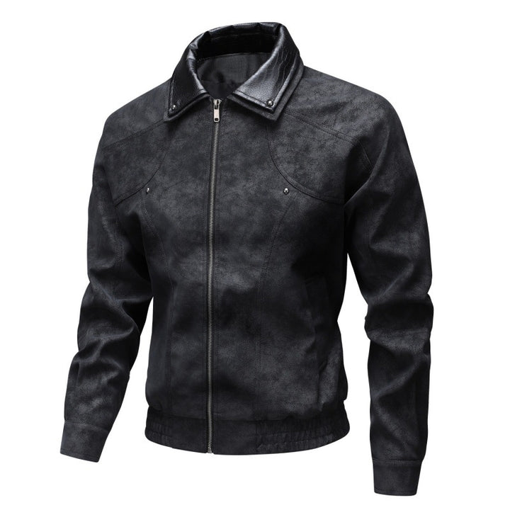 Herren Vintage-inspirierte Kunstleder-Blousonjacke mit kontrastkragen Drune