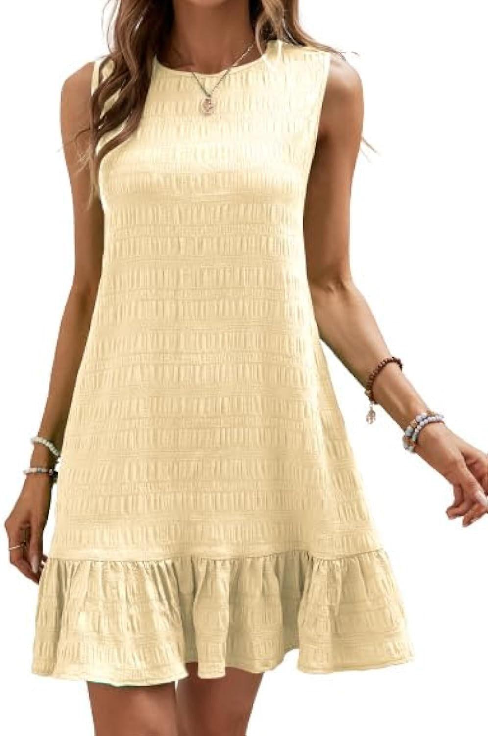 Damen ärmelloses Sommerkleid mit Rüschensaum und strukturierter Oberfläche Drune
