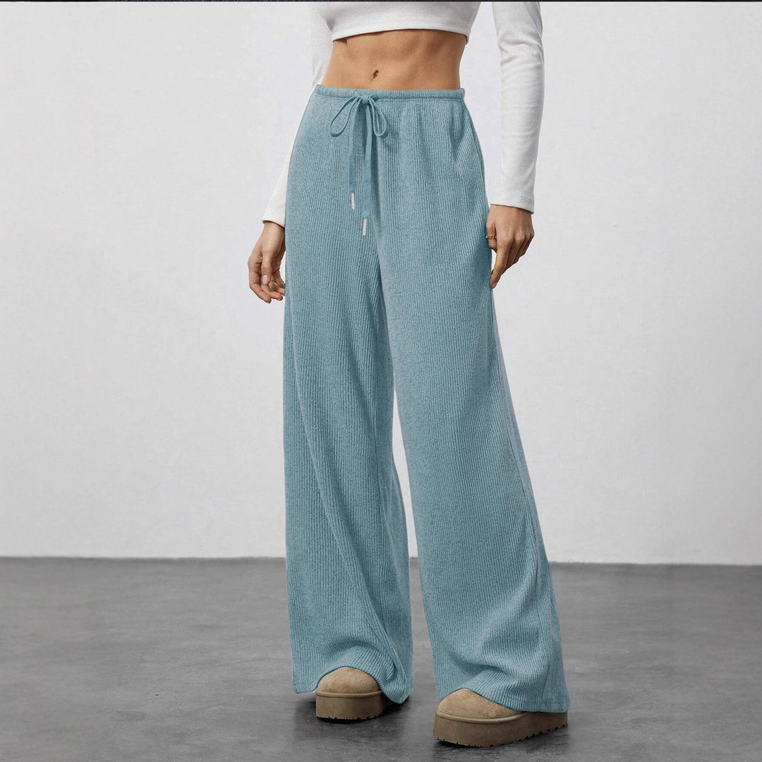 Damen Weiche Rippstrick Loungehose mit weitem Bein und Kordelzug Drune