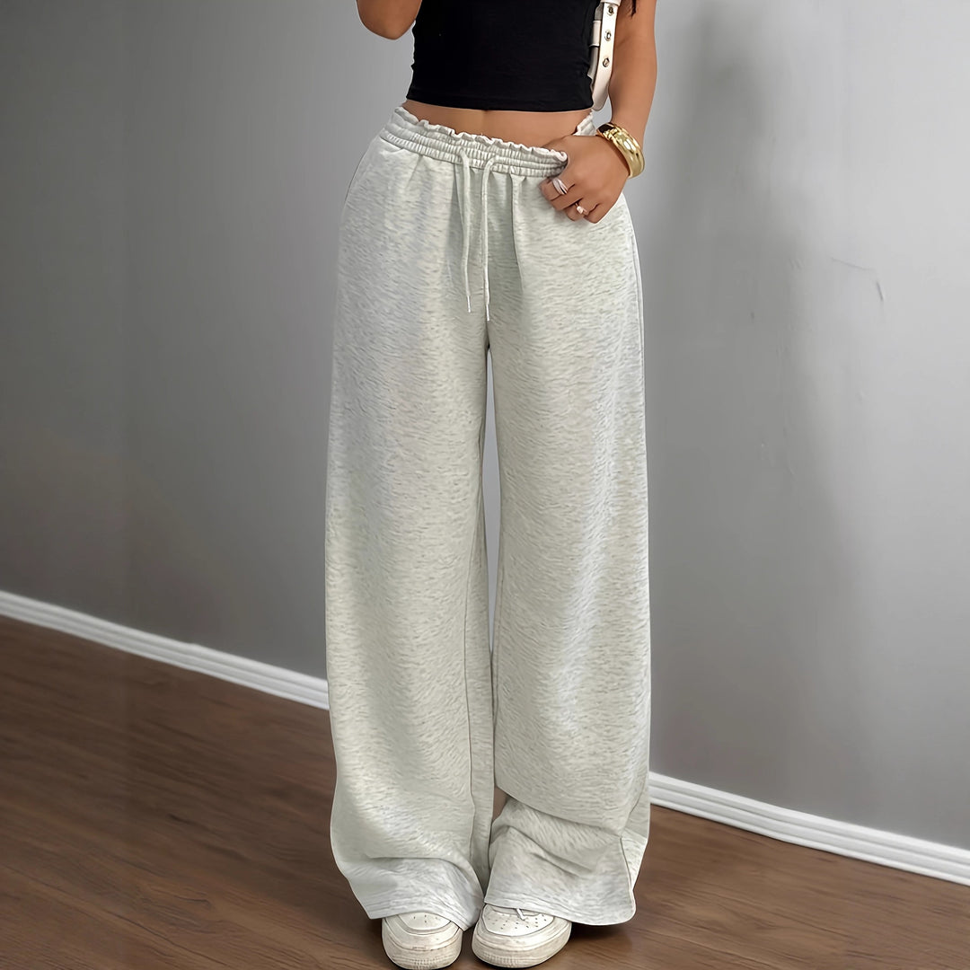 Damen Weiche Lounge-Palazzohose mit gerafftem Smokbund und Tunnelzug Drune