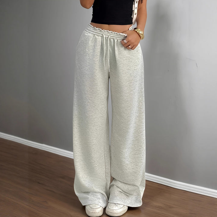 Damen Weiche Lounge-Palazzohose mit gerafftem Smokbund und Tunnelzug Drune