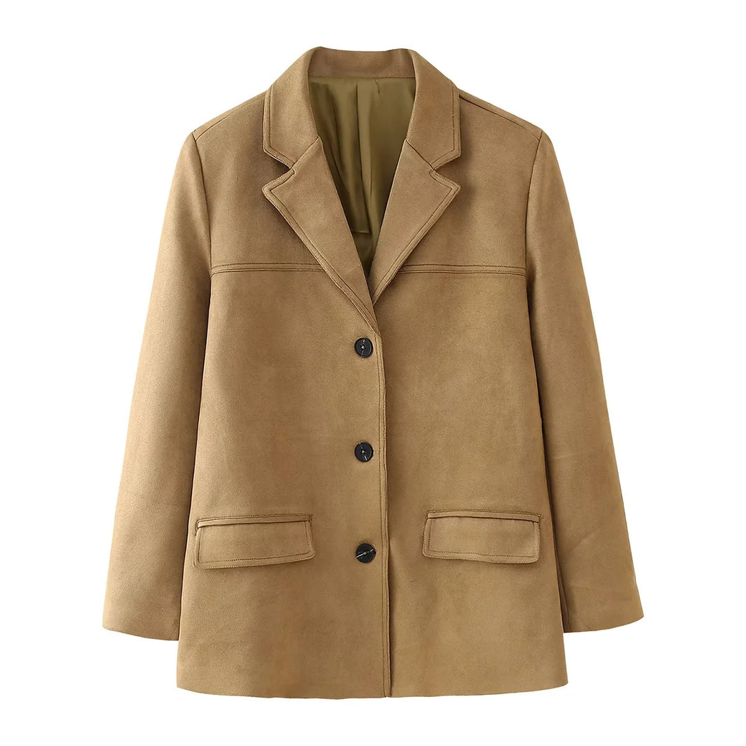 Damen nan kastiger Veloursblazer mit Reverskragen und aufgesetzten Pattentaschen Drune