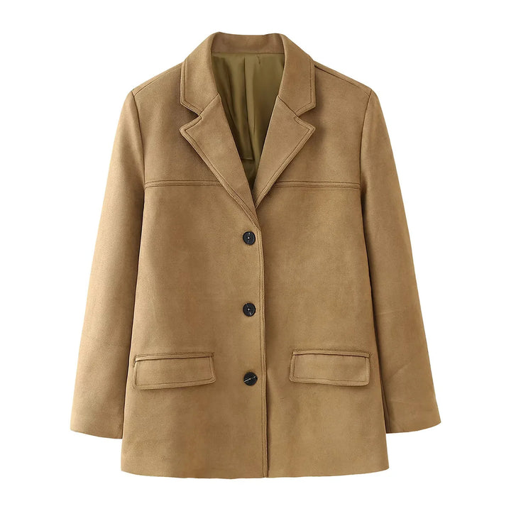 Damen nan kastiger Veloursblazer mit Reverskragen und aufgesetzten Pattentaschen Drune