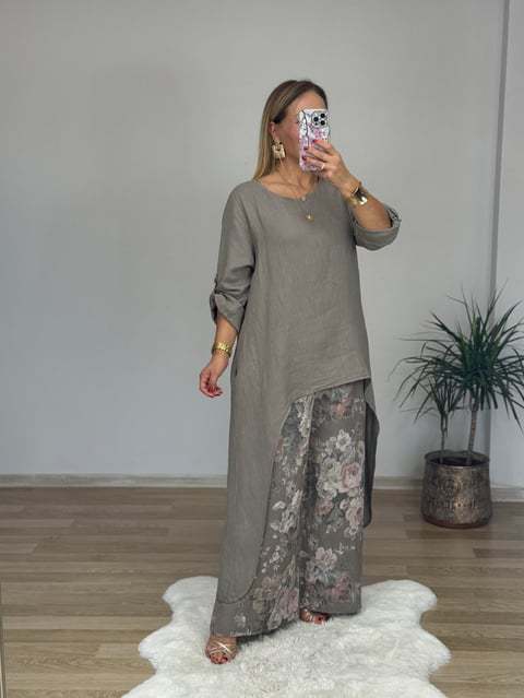 Damen lässiges Langarmshirt mit asymmetrischem Saum Drune