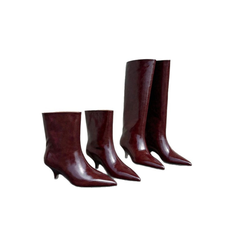 Damen spitz zulaufende Stiefelette mit sculpted Kitten-Absatz und mid-calf Schaft Drune