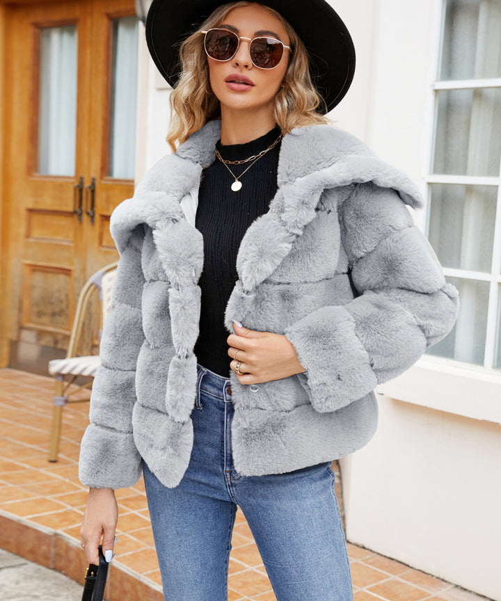 Damen Fleece-Puffjacke mit Kapuze Drune