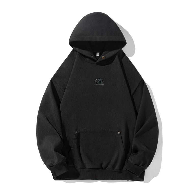 Unisex Oversize Kapuzenpullover im Vintage‑Finish mit Kängurutasche und Metallösen Drune