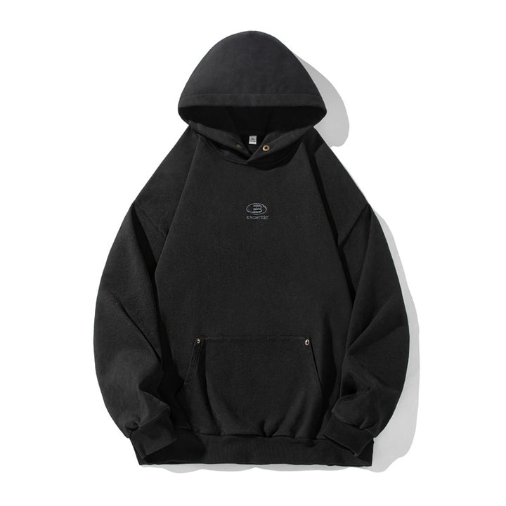 Unisex Oversize Kapuzenpullover im Vintage‑Finish mit Kängurutasche und Metallösen Drune