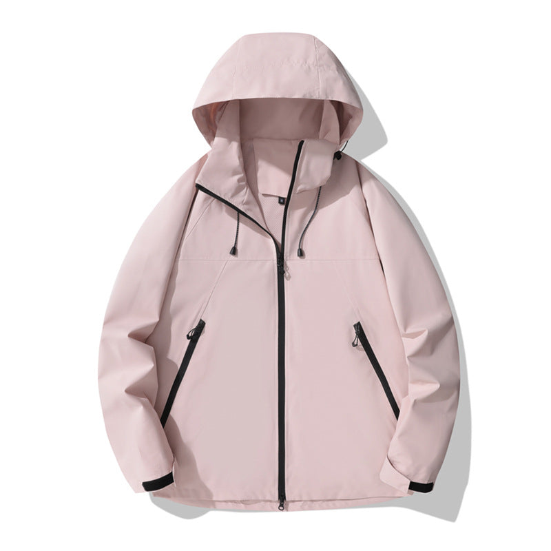 Damen wasserabweisende Outdoor-Jacke mit verstellbarem Kapuzenkragen und funktionalen Reißverschlusstaschen Drune