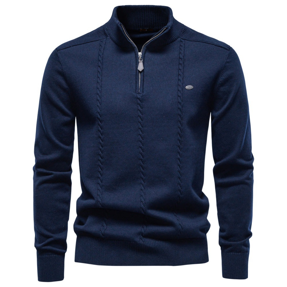 Herren Feinstrickpullover mit halbem Reißverschluss und vertikalem Zopfmuster Drune