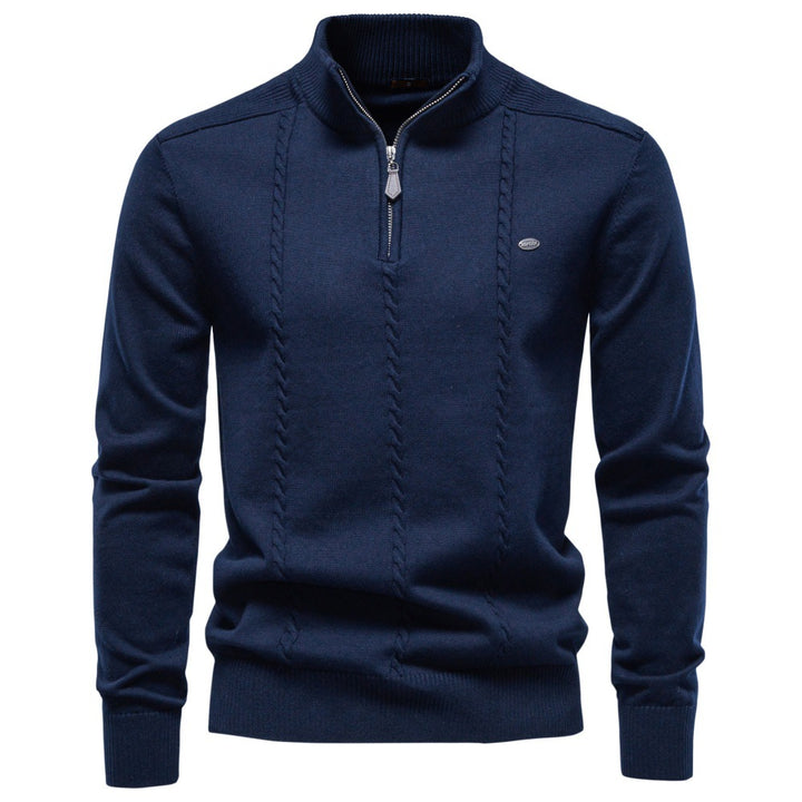 Herren Feinstrickpullover mit halbem Reißverschluss und vertikalem Zopfmuster Drune
