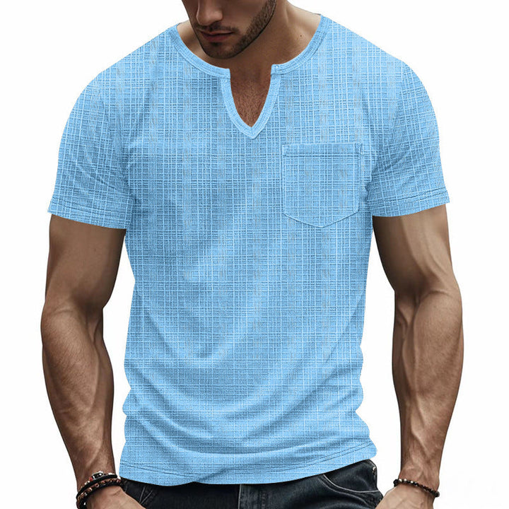 Herren Kurzarm V-Ausschnitt T-Shirt mit Brusttasche Drune