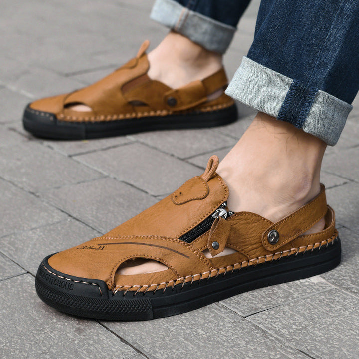 Herren Atmungsaktive und bequeme Leder-Sandalen mit verstellbarem Riemensystem Drune