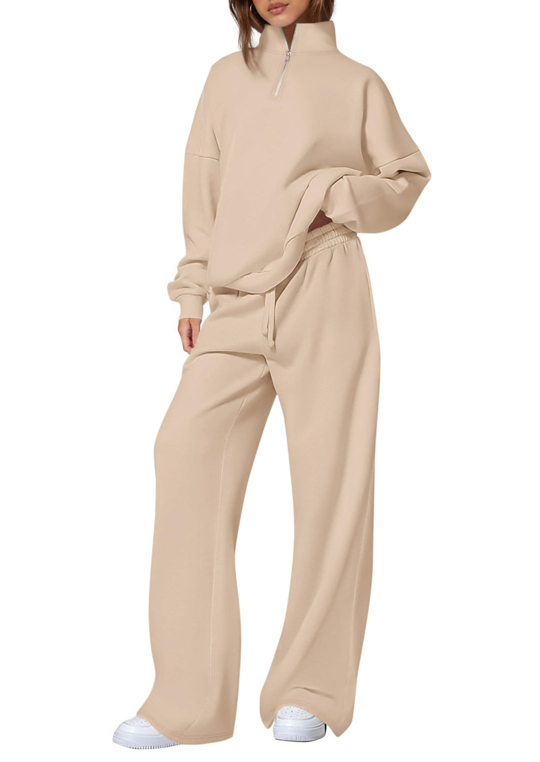 Damen nan oversized Jogginganzug mit Stehkragen halbem Reißverschluss und weitem Bein Drune