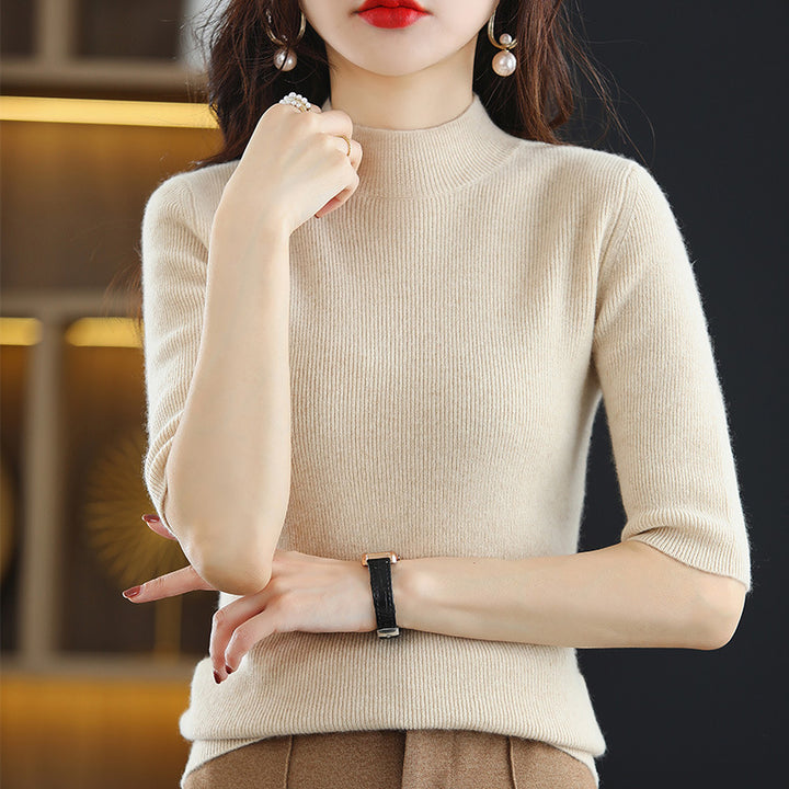 Damen Kurzarm-Feinstrickpullover mit Stehkragen und taillierter Passform Drune