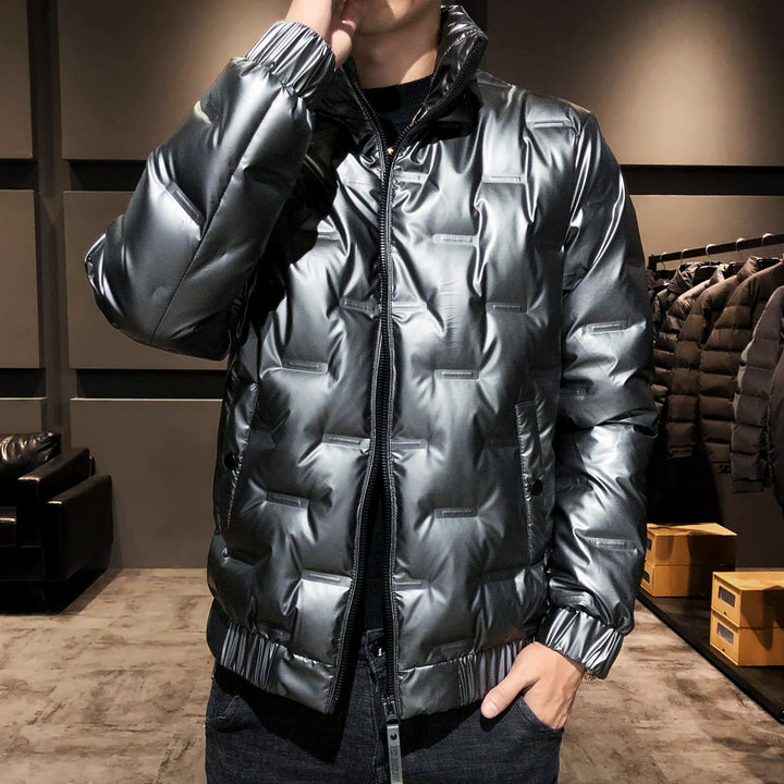 Herren glänzende Stepp‑Thermojacke mit quadratischer Steppe und hohem Stehkragen Drune
