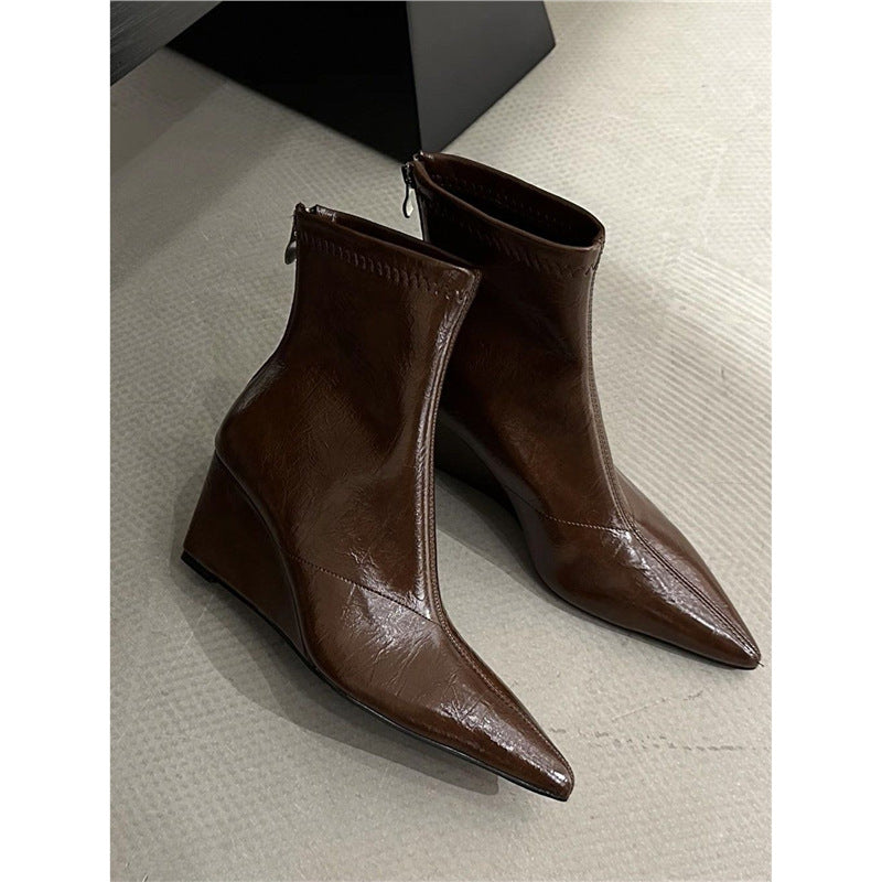 Damen Spitz zulaufende Ankle-Boots mit Sock-Upper und skulptiertem Keilabsatz Drune