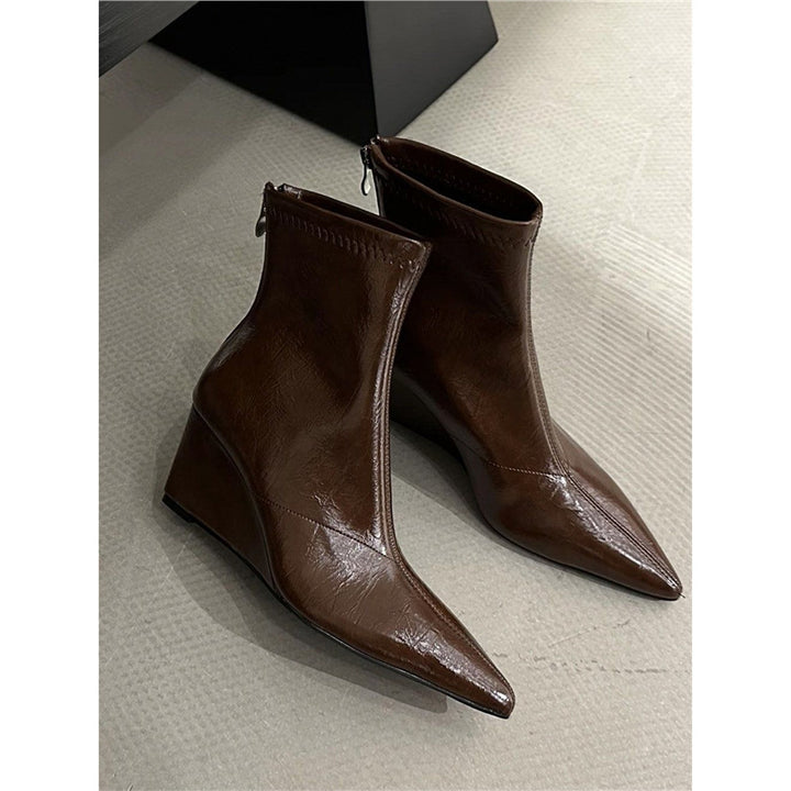 Damen Spitz zulaufende Ankle-Boots mit Sock-Upper und skulptiertem Keilabsatz Drune