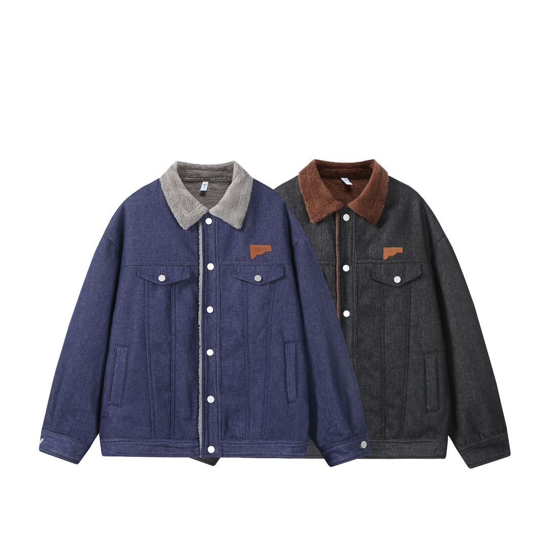 Herren Gefütterter Denim‑Blouson mit Teddykragen, Druckknopffront und Utility‑Taschen Drune
