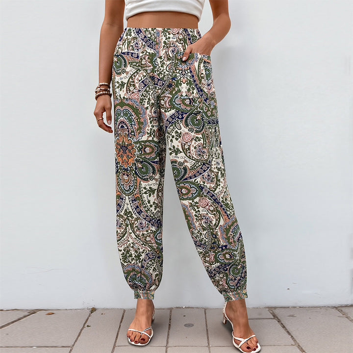 Damen Palazzo-Hose mit floralem Muster und elastischem Bund Drune