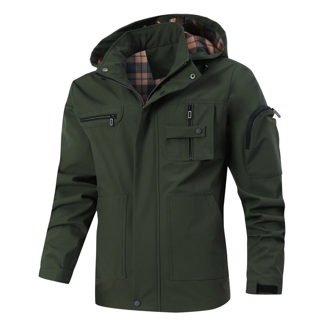 Herren Wasserabweisender Softshell-Parka mit Kapuze, reflektierenden Einsätzen und Multifunktionstaschen Drune