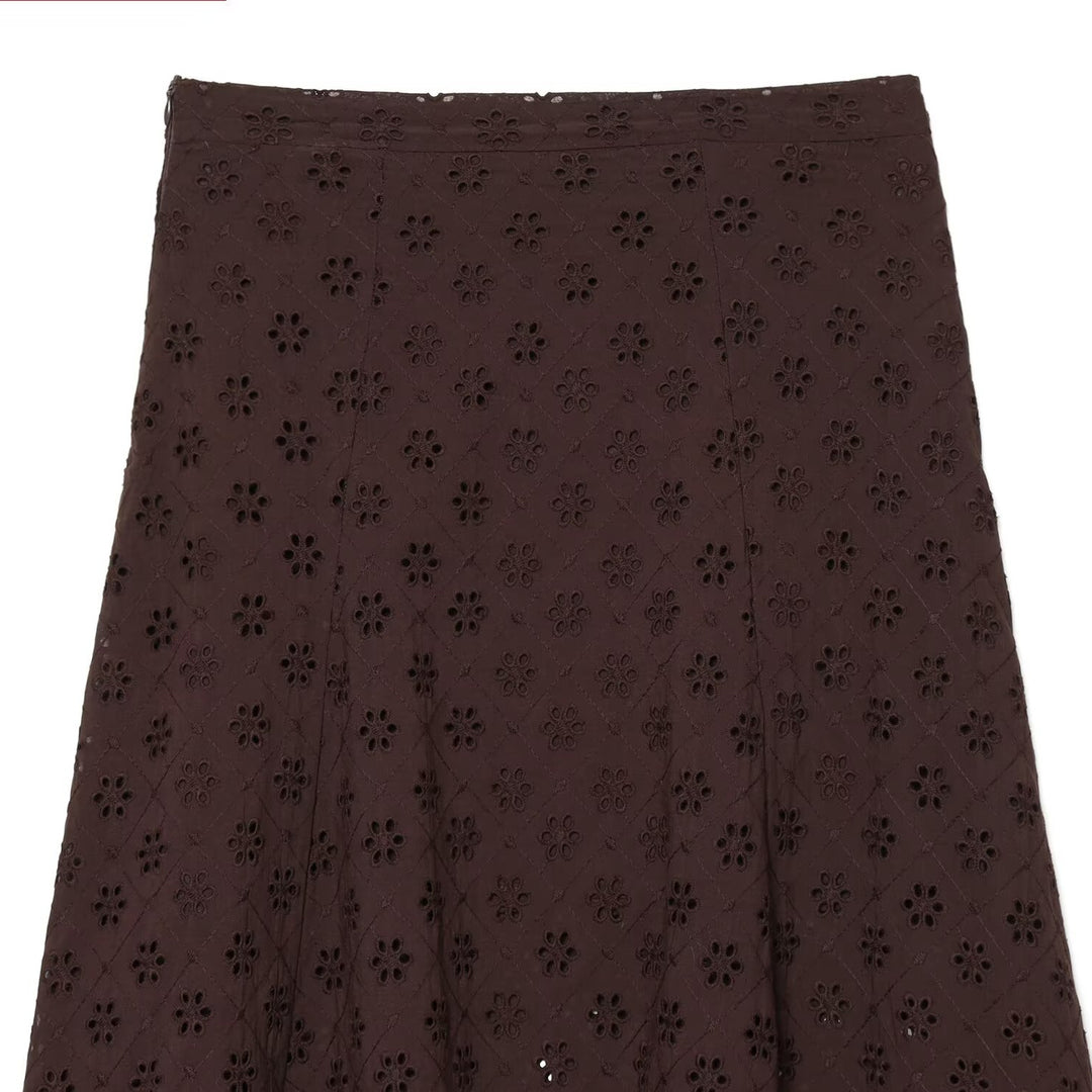 Damen Midirock mit feiner Lochstickerei Drune