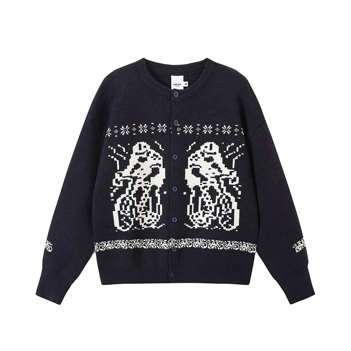 Damen Gemütlicher Grobstrickpullover mit grafischem Motiv Drune