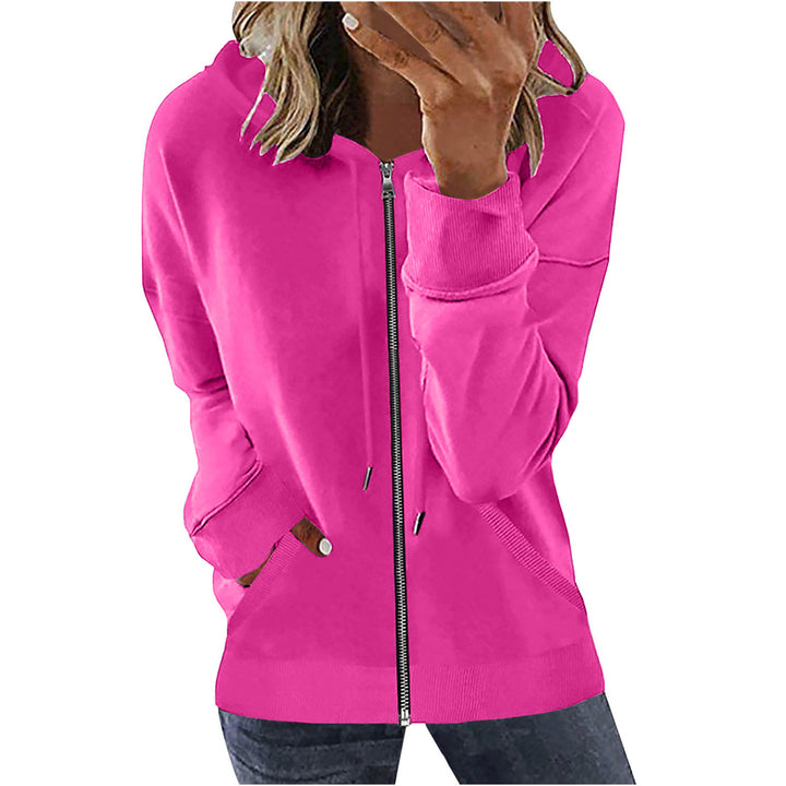 Damen nan Kapuzenjacke mit durchgehendem Reißverschluss, Kängurutaschen und elastischen Bündchen Drune