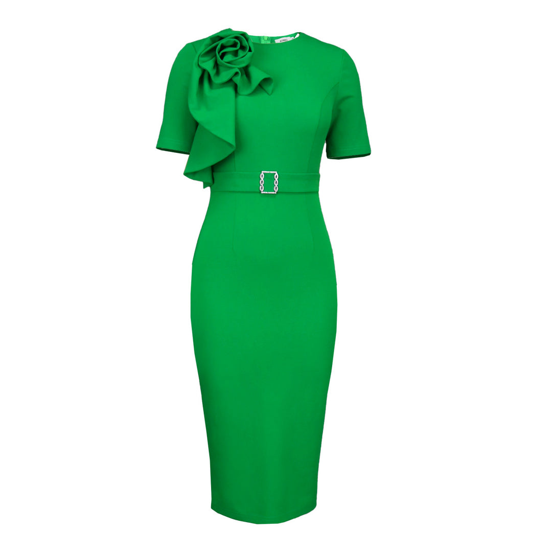 Damen Elegantes Etuikleid mit dekorativem Blumendetail Drune