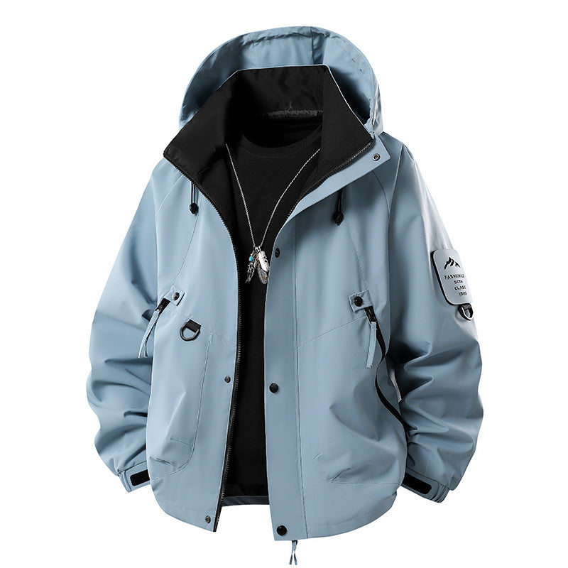 Herren Wasserdichte Outdoor-Jacke mit verstellbarem Kapuzenkragen Drune