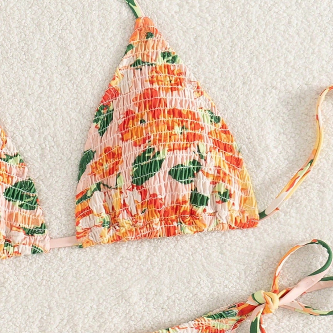 Damen Triangel-Bikini mit floralen Raffungen Drune