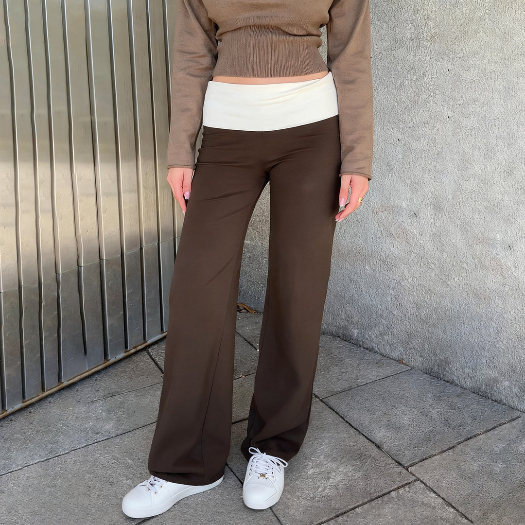 Damen nan weiche Yoga-Loungehose mit umklappbarem Bund und weitem Bein Drune