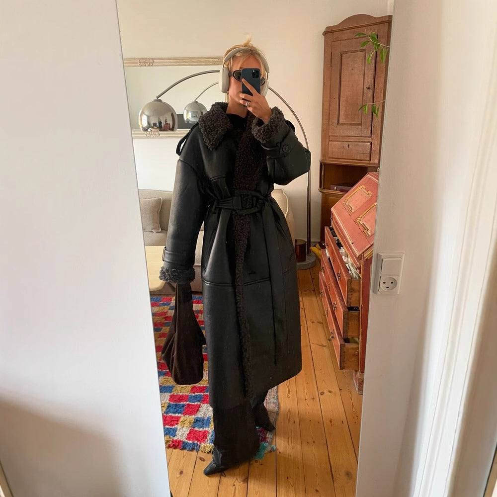 Damen 600+ Kurzjacke im Aviator‑Stil mit Kunstfellfutter und Bindegürtel Drune
